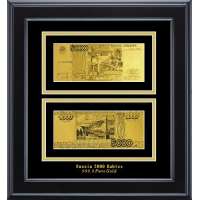 Золотая купюра Golden 5000 рублей двусторонняя в деревянной рамке 144 HB